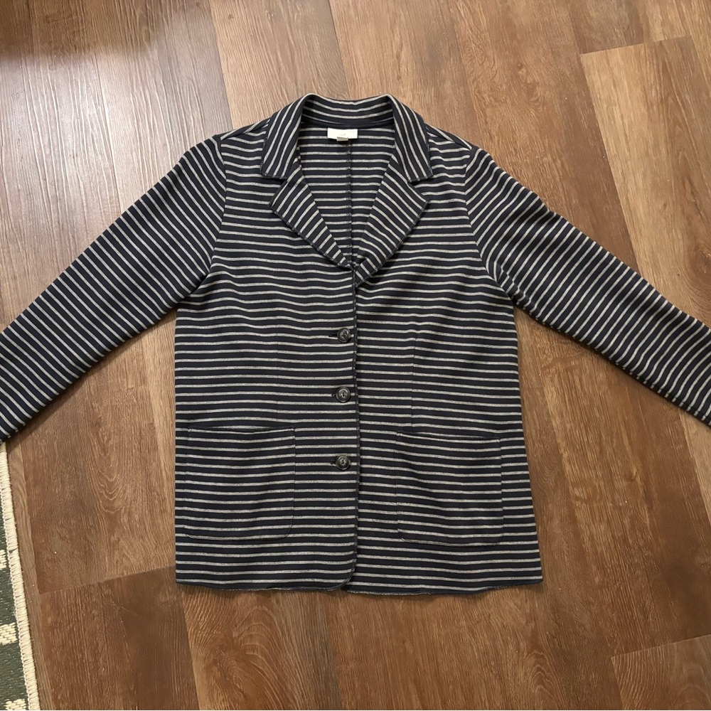 J. Jill Navy and White Striped Blazer